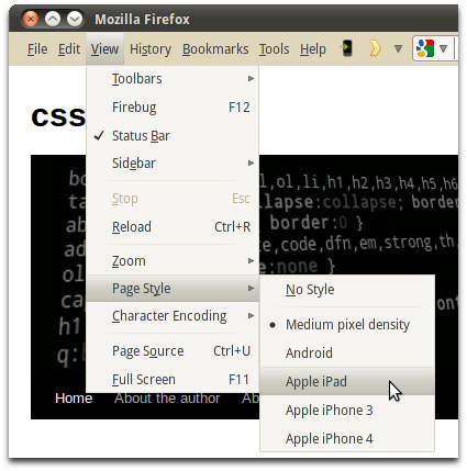Firefox allows you to change the page style in the menu under View > Page Style.