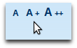A mouse cursor next to three buttons (regular, large, and extra large) that will adjust the font size. Javascript is needed for the actual adjustment, and to persist the selection across pages and for future visits.