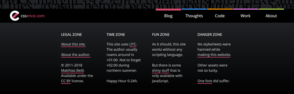 No stylesheets were harmed while making this website. Other assets were not so lucky. One font did suffer.